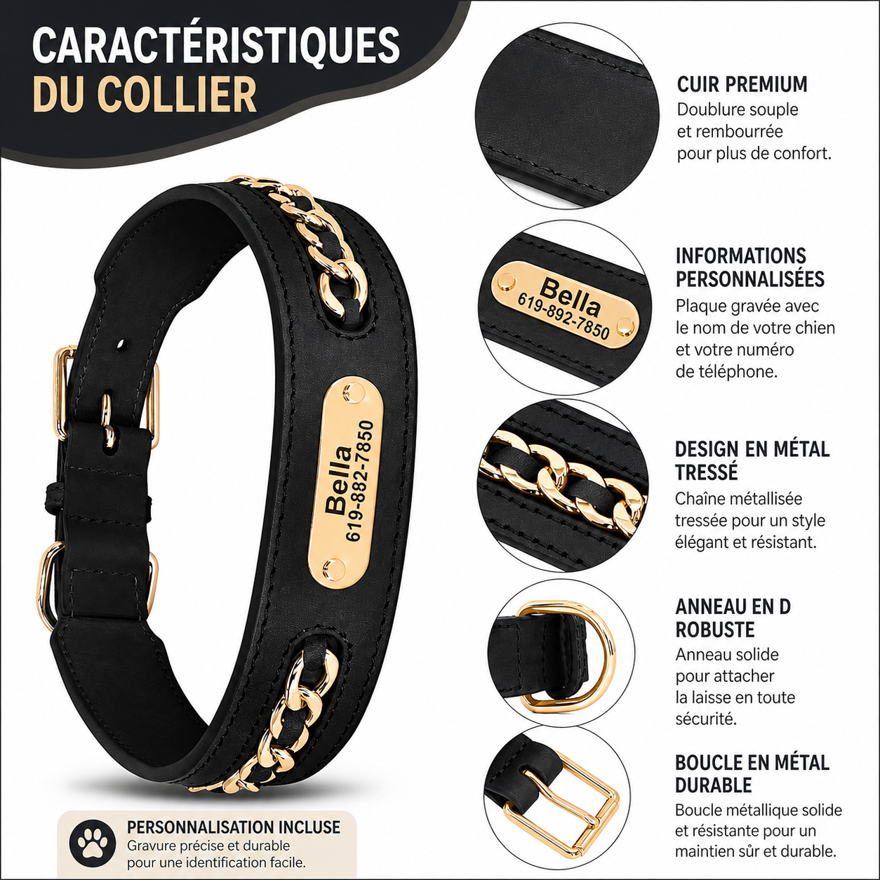 Collier Cuir Chien Personnalisé